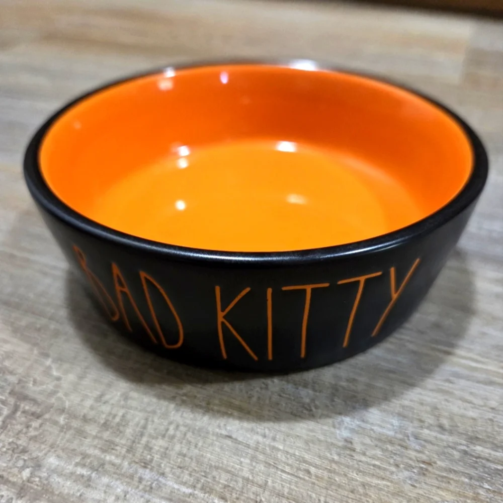 Rae Dunn Black And Orange BAD KITTY Pet Bowl